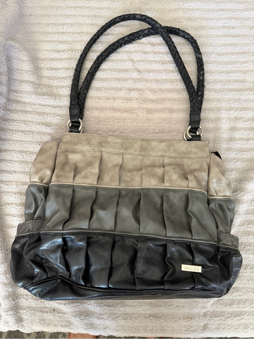 Miche Two-Tone Black and Gray Leather Tote